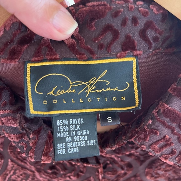 Diane Gilman burgundy velvet burnout boho whimsigoth witchy dark romantic top - Picture 8 of 8